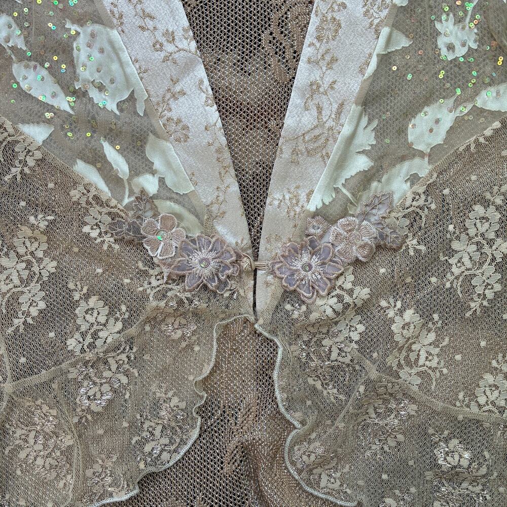 Spencer Alexis Vintage Floral Goldtone Lace Kimono Jacket Frog Closure Size L - Picture 6 of 8